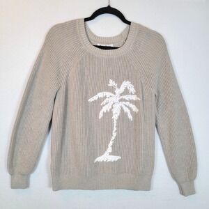 Tommy Bahama Women Palm Tree Knit Sweater Size XS Beige Vacation Tropical Beachy